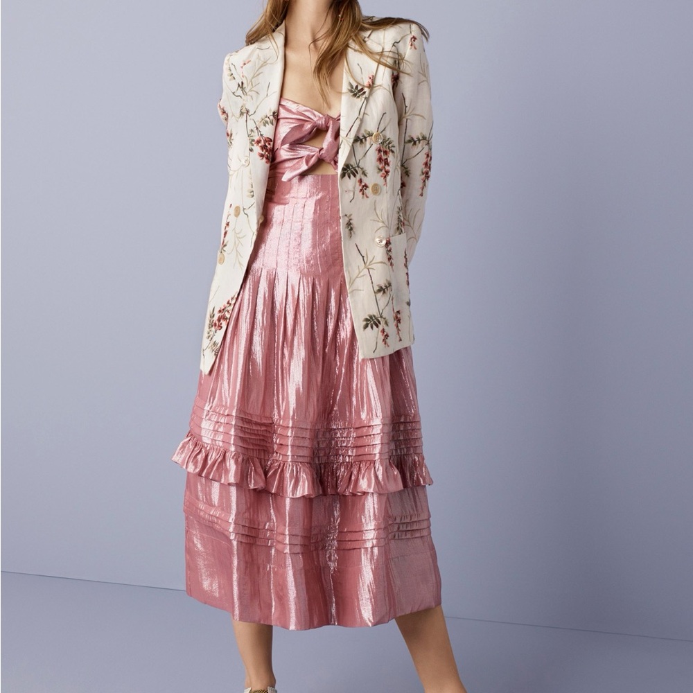 Rebecca Taylor Metallic Pink Midi Dress with Bows